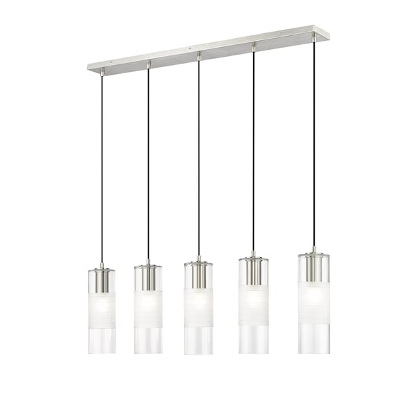 Z-Lite Alton Linear Chandelier, 5-Light, 4.75 In.W x 42 In.L x 14.25 In.H, Brushed Nickel/Clear+Frosted 824P-5L-BN - main